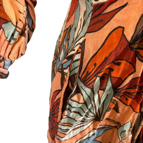 $500 NICHOLAS Women Asilah Orange Printed Linen Hourglass Dress Tie-Front Size 8 - Picture 7 of 15